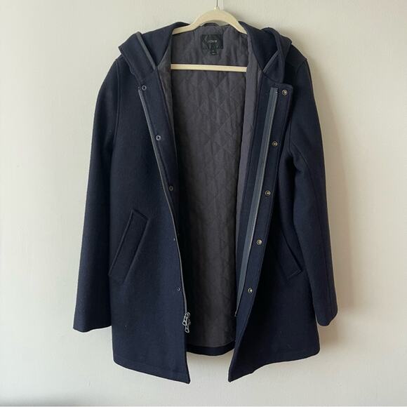 J. Crew Wool Peacoat with Hood Zipper Closure Men’s size M Navy Blue - Picture 1 of 11